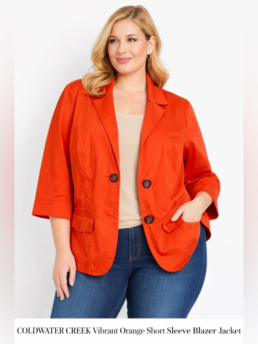 COLDWATER CREEK Vibrant Orange Short Sleeve Blazer Jacket Women's Size 18W